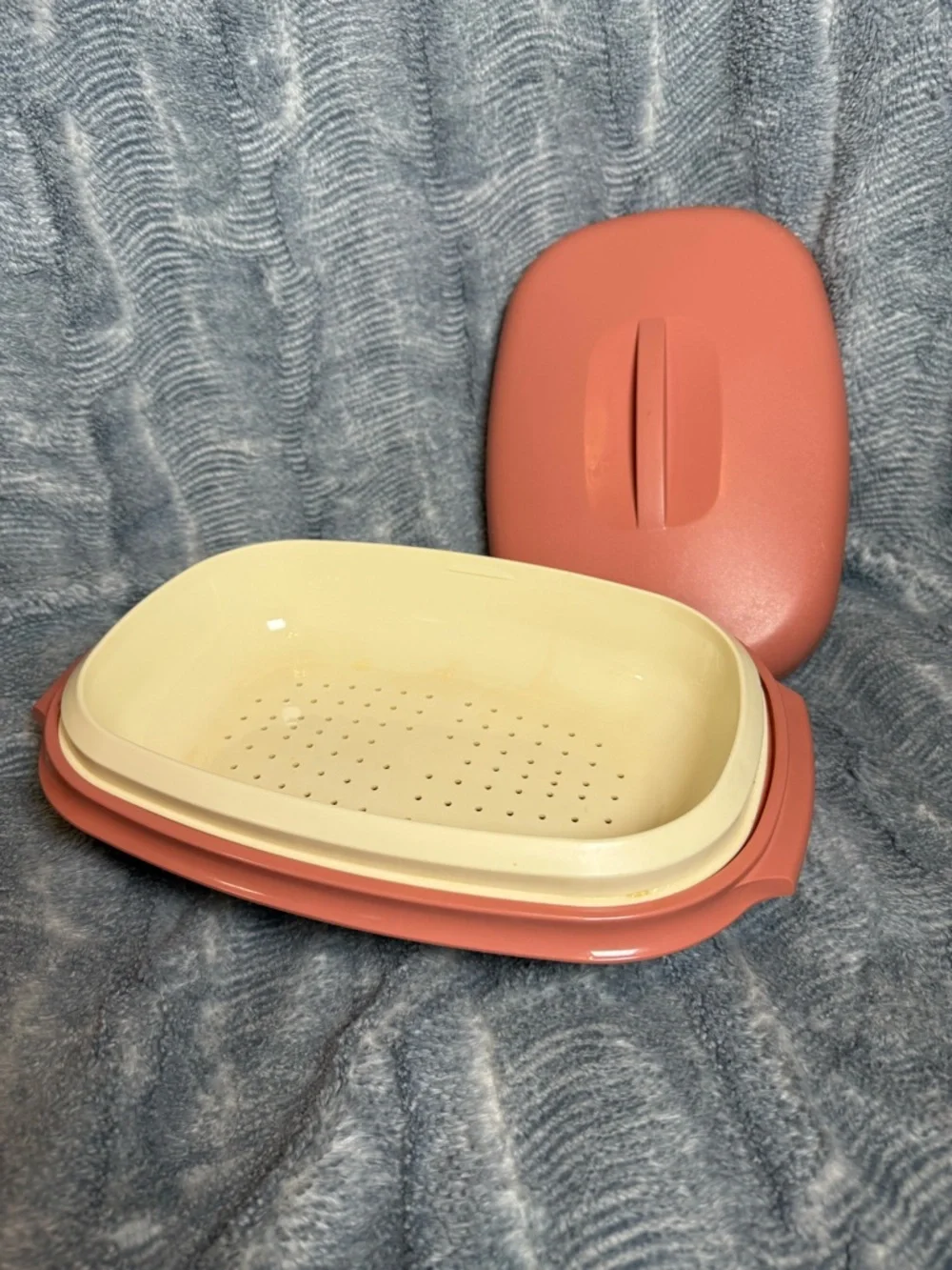 TUPPERWARE Microwave Food Steamer 6 Cup Dusty Rose Pink 3 Piece 1273-6